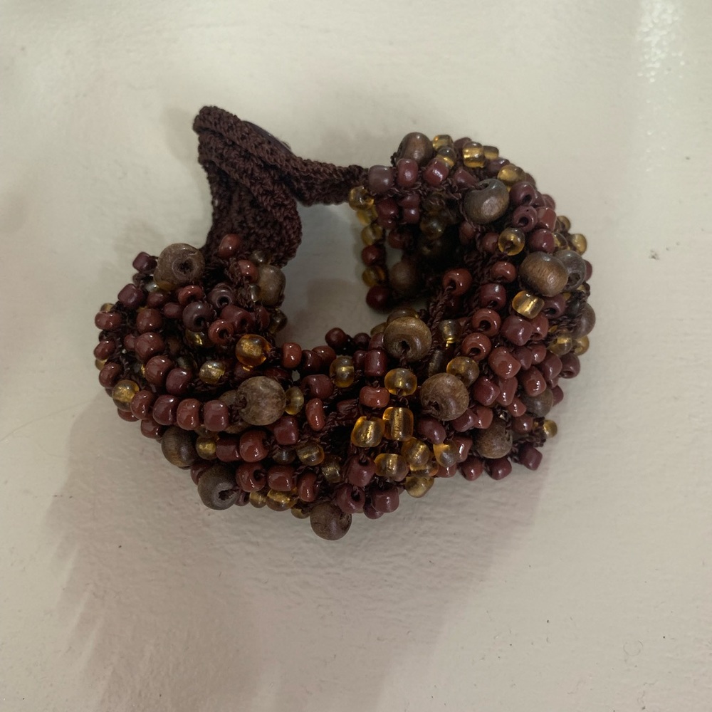 brown beaded knit bracelet